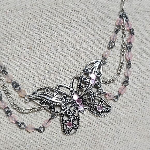 Vintage Y2K  Butterfly Festoon  Necklace Mosaic Tile 3 Piece Crystal Set - Picture 5 of 13